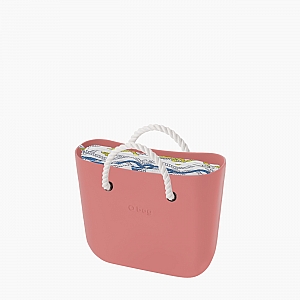 Жіноча сумка O bag mini | корпус лосось, підкладка з принтом канати, короткі ручки-канати
