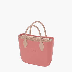 Жіноча сумка O bag mini | корпус лосось, підкладка кучерява вовна, короткі ручки ромб