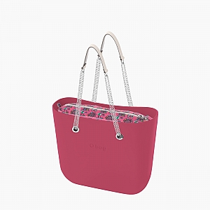 Жіноча сумка O bag mini | корпус фуксія, підкладка лунапарк, довгі ручки-ланцюжки