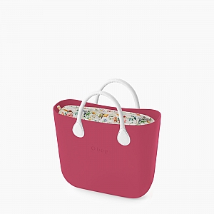 Жіноча сумка O bag mini | корпус фуксія, підкладка польові квіти, короткі ручки