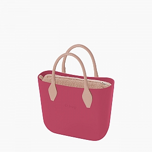 Жіноча сумка O bag mini | корпус фуксія, підкладка кучерява вовна, короткі ручки ромб