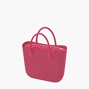 Жіноча сумка O bag mini | корпус фуксія, підкладка кучерява вовна, короткі ручки крапля