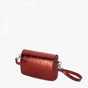 Жіноча сумка O pocket | корпус бордо, фліп металік, ремінець