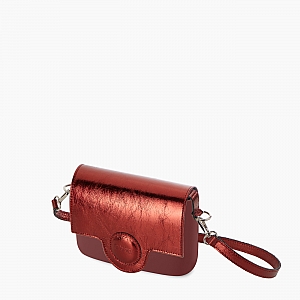 Жіноча сумка O pocket | корпус бордо, фліп металік коло, ремінець