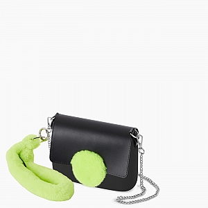 Жіноча сумка O pocket | корпус чорний, фліп екохутро, декоративна ручка екохутро, ланцюжок