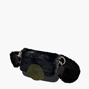 Жіноча сумка O pocket | корпус чорний, фліп коло кролик рекс, ремінець