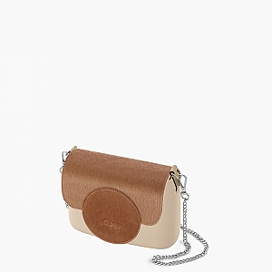 Жіноча сумка O pocket | корпус пісок, фліп з текстурою поніскін, ланцюжок