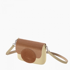 Жіноча сумка O pocket | корпус пісок, фліп з текстурою поніскін, ремінець