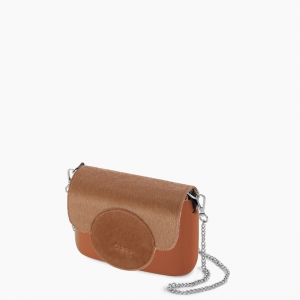 Жіноча сумка O pocket | корпус охра, фліп з текстурою поніскін, ланцюжок