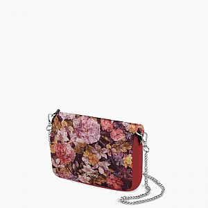 Жіноча сумка O Pocket | корпус багрово-червоний, фліп вельвет "квіти", ланцюжок