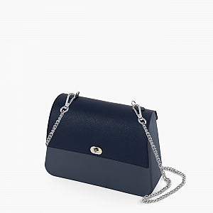 Жіноча сумка O bag queen | корпус темно-синій, фліп сафіано, ланцюжок