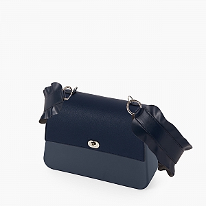 Жіноча сумка O bag queen | корпус темно-синій, фліп сафіано, ремінець