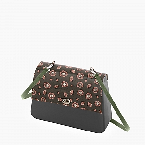 Жіноча сумка O bag queen | корпус графіт, фліп з орнаментом "Гвоздики", ремінець