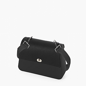 Жіноча сумка O bag queen | корпус чорний, фліп сафіано, ремінець