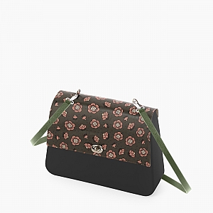 Жіноча сумка O bag queen | корпус чорний, фліп з орнаментом "Гвоздики", ремінець
