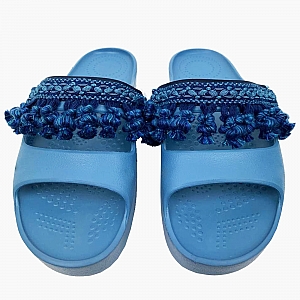 Декоративна накладка на Шльопанці O shoes з китицями Синій