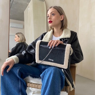 Фліп O bag glam з текстурою мутон Чорний